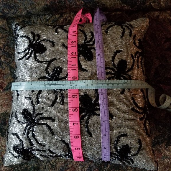 Vintage, hand beaded glass spiders & sparkly glass beads cushion, Noir Night - Picture 11 of 15